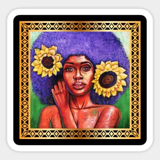 Beautiful African Woman with Sun Flowers Sticker